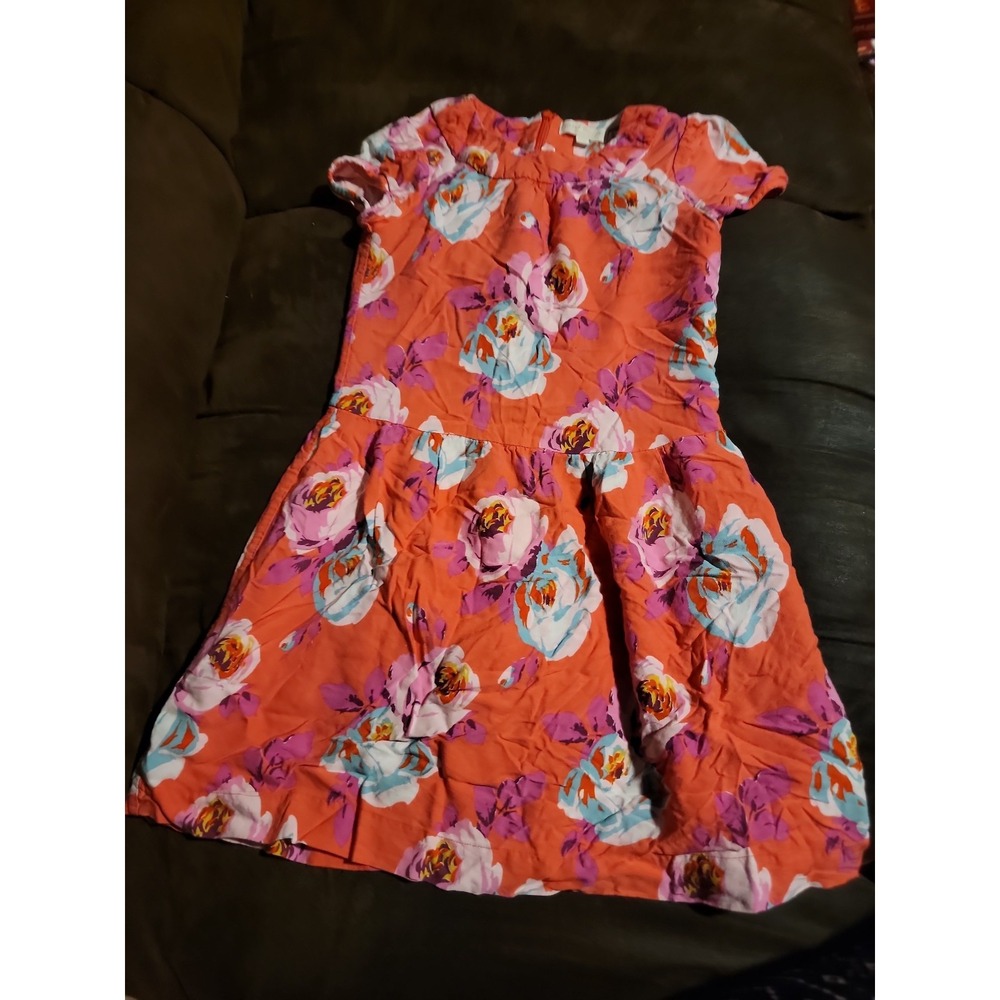 Mini Boden Coral Floral Dress with White and Pink Blooms